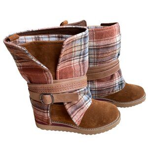 NWOT MUK LUKS Slope Nikki Boots Wear 3-Way Plaid Flannel Plush Western Boho-8W